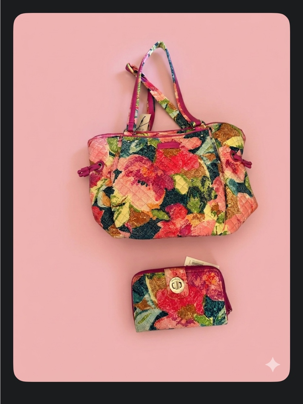 Floral Quilted Tote and Wallet- Pink Multicolor NWT
